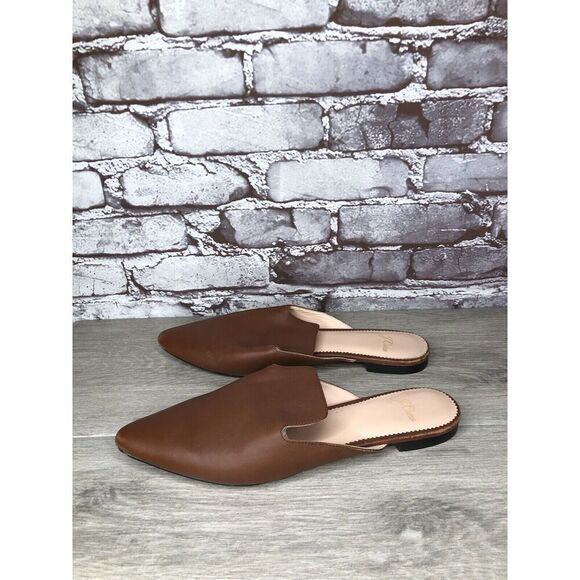 J Crew Brown Leather Pointed Toe Slip On Mules Flats Shoes Women Sz 8.5M US/39EU - Picture 1 of 16